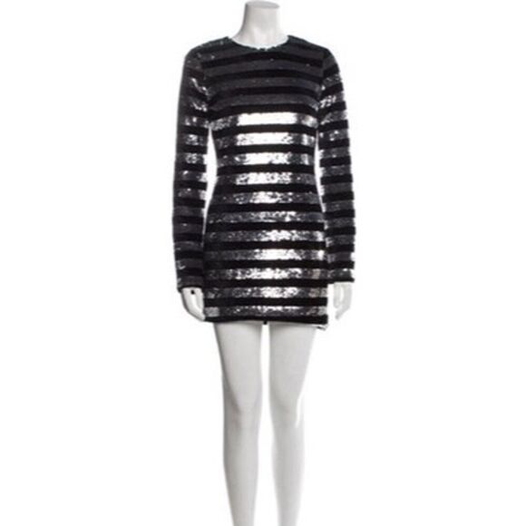 RtA NWT Sequin Striped Velvet Mini Dress in Black and Silver Size 4 - Picture 1 of 7
